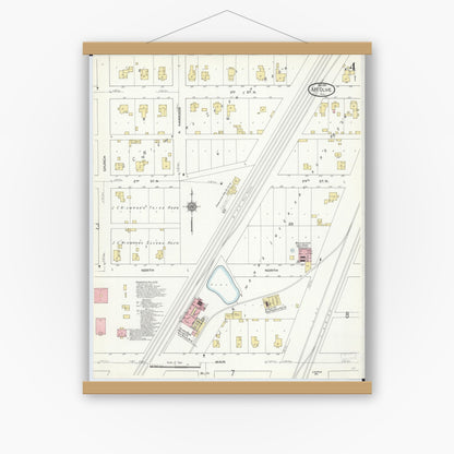 Old map wall art mockup — magnetic wood frame on white wall — Sanborn Fire Insurance Map from Mount Olive, Macoupin County, Illinois (1910), Sheet #0004
