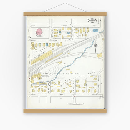 Old map wall art mockup — magnetic wood frame on white wall — Sanborn Fire Insurance Map from Ishpeming, Marquette County, Michigan (1917), Sheet #0007