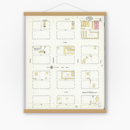 Old map wall art mockup — magnetic wood frame on white wall — Sanborn Fire Insurance Map from Vernon, Wilbarger County, Texas (1912), Sheet #0002