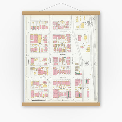 Old map wall art mockup — magnetic wood frame on white wall — Sanborn Fire Insurance Map from El Paso, El Paso County, Texas (1905), Sheet #0010