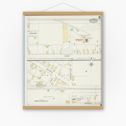 Old map wall art mockup — magnetic wood frame on white wall — Sanborn Fire Insurance Map from Leipsic, Putnam County, Ohio (1893), Sheet #0003