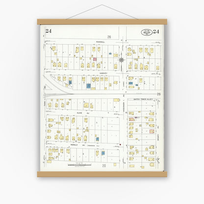 Old map wall art mockup — magnetic wood frame on white wall — Sanborn Fire Insurance Map from Beloit, Rock County, Wisconsin (1926), Sheet #0024