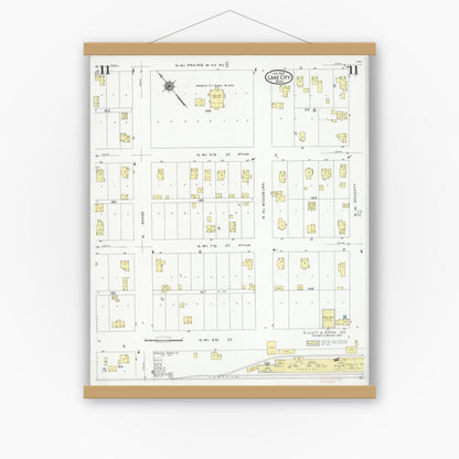 Old map wall art mockup — magnetic wood frame on white wall — Sanborn Fire Insurance Map from Lake City, Wabasha County, Minnesota (1930), Sheet #0011