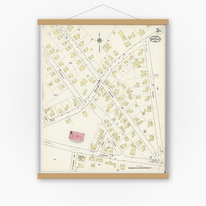 Old map wall art mockup — magnetic wood frame on white wall — Sanborn Fire Insurance Map from Maynard, Middlesex County, Massachusetts (1915), Sheet #0005