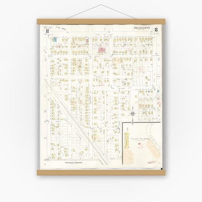 Old map wall art mockup — magnetic wood frame on white wall — Sanborn Fire Insurance Map from Perry, Dallas County, Iowa (1947), Sheet #0008