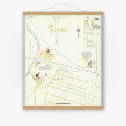 Old map wall art mockup — magnetic wood frame on white wall — Sanborn Fire Insurance Map from Merrill, Lincoln County, Wisconsin (1913), Sheet #0024