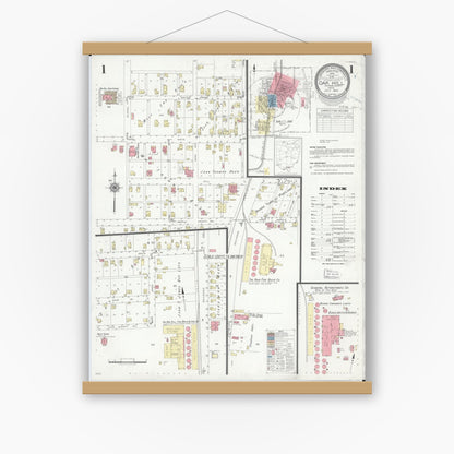 Old map wall art mockup — magnetic wood frame on white wall — Sanborn Fire Insurance Map from Oak Hill, Jackson County, Ohio (1940) - Complete Map Set