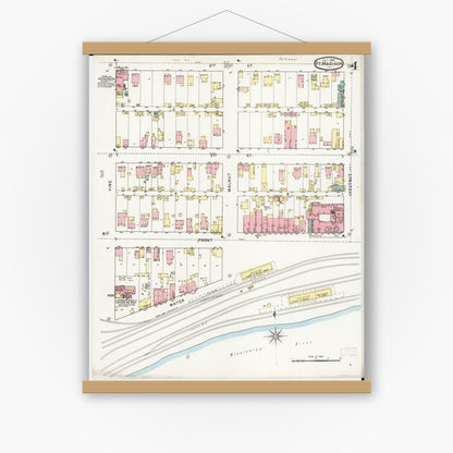 Old map wall art mockup — magnetic wood frame on white wall — Sanborn Fire Insurance Map from Fort Madison, Lee County, Iowa (1894), Sheet #0004