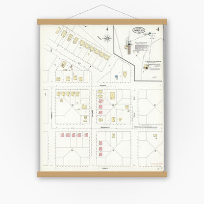 Old map wall art mockup — magnetic wood frame on white wall — Sanborn Fire Insurance Map from Needles, San Bernardino County, California (1901), Sheet #0004