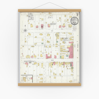 Old map wall art mockup — magnetic wood frame on white wall — Sanborn Fire Insurance Map from Albion, Edwards County, Illinois (1900), Sheet #0001