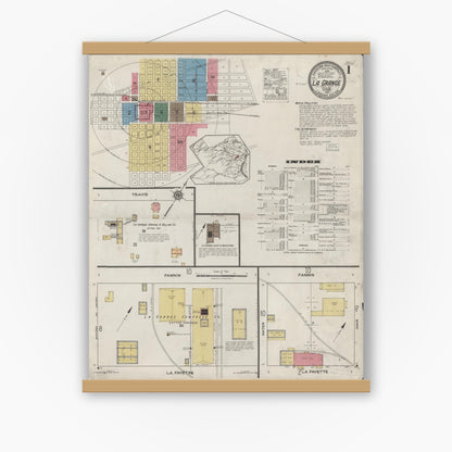 Old map wall art mockup — magnetic wood frame on white wall — Sanborn Fire Insurance Map from La Grange, Fayette County, Texas (1921), Sheet #0001