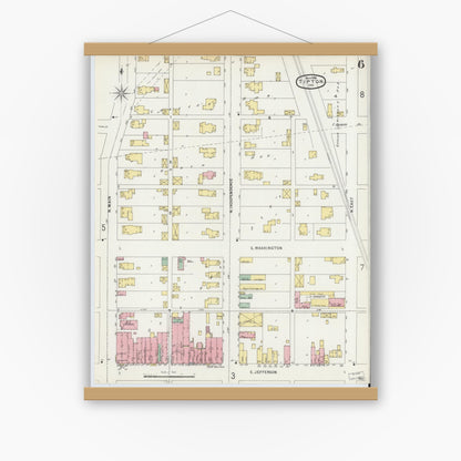 Old map wall art mockup — magnetic wood frame on white wall — Sanborn Fire Insurance Map from Tipton, Tipton County, Indiana (1896), Sheet #0006