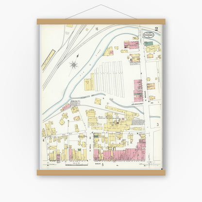 Old map wall art mockup — magnetic wood frame on white wall — Sanborn Fire Insurance Map from Ridgway, Elk County, Pennsylvania (1909), Sheet #0002