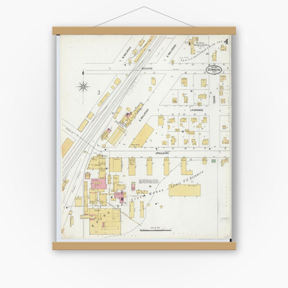 Old map wall art mockup — magnetic wood frame on white wall — Sanborn Fire Insurance Map from Dowagiac, Cass County, Michigan (1899), Sheet #0004