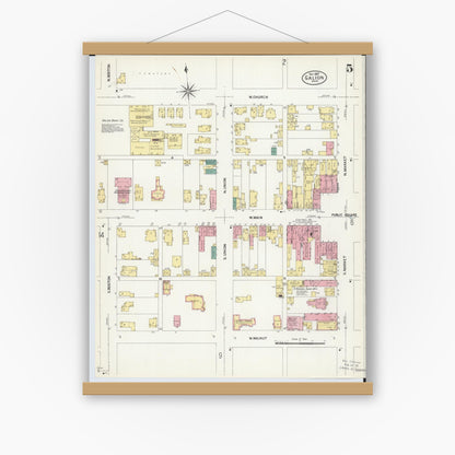 Old map wall art mockup — magnetic wood frame on white wall — Sanborn Fire Insurance Map from Galion, Crawford County, Ohio (1907), Sheet #0005