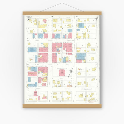 Old map wall art mockup — magnetic wood frame on white wall — Sanborn Fire Insurance Map from Winamac, Pulaski County, Indiana (1933), Sheet #0002