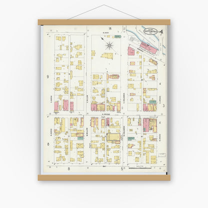Old map wall art mockup — magnetic wood frame on white wall — Sanborn Fire Insurance Map from Chippewa Falls, Chippewa County, Wisconsin (1903), Sheet #0004