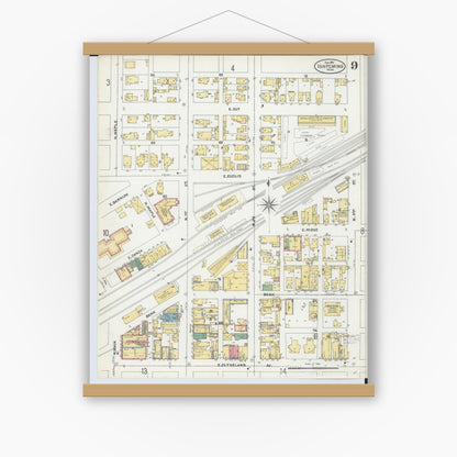 Old map wall art mockup — magnetic wood frame on white wall — Sanborn Fire Insurance Map from Ishpeming, Marquette County, Michigan (1904), Sheet #0009