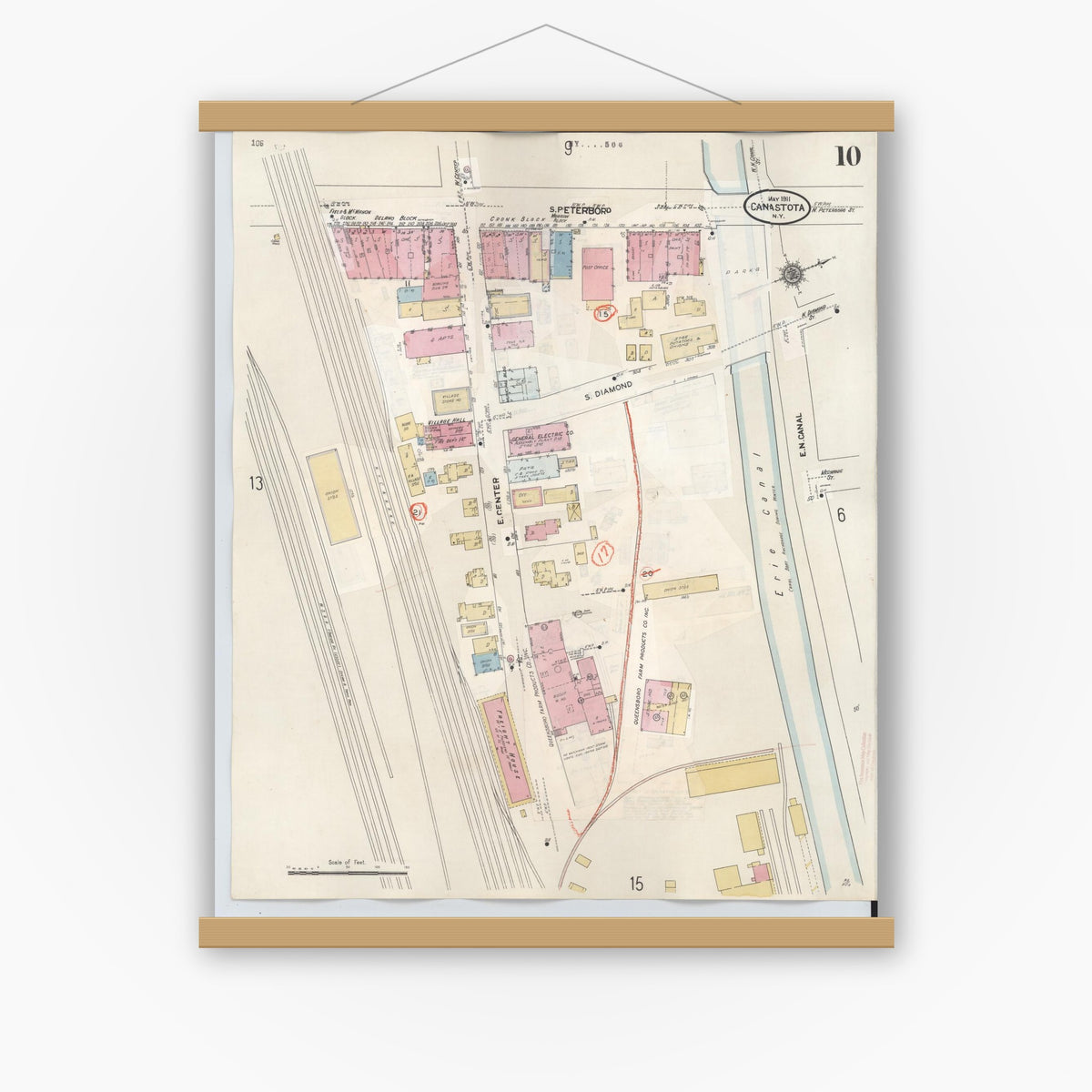 Old map wall art mockup — magnetic wood frame on white wall — Sanborn Fire Insurance Map from Canastota, Madison County, New York (1959), Sheet #0010
