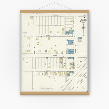 Old map wall art mockup — magnetic wood frame on white wall — Sanborn Fire Insurance Map from Holmestead, Dade County, Florida (1920), Sheet #0002