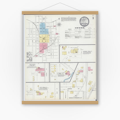 Old map wall art mockup — magnetic wood frame on white wall — Sanborn Fire Insurance Map from Independence, Jackson County, Missouri (1892) - Complete Map Set
