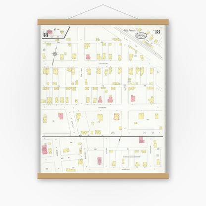Old map wall art mockup — magnetic wood frame on white wall — Sanborn Fire Insurance Map from Danville, Montour County, Pennsylvania (1930), Sheet #0018