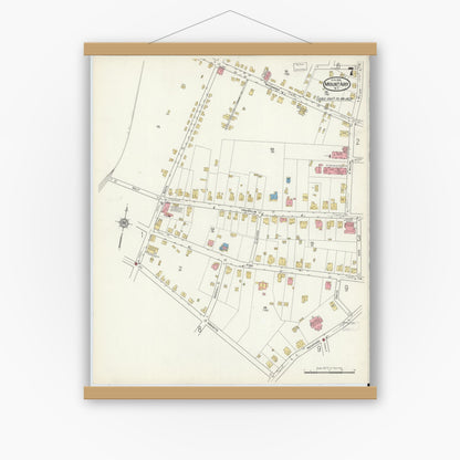 Old map wall art mockup — magnetic wood frame on white wall — Sanborn Fire Insurance Map from Mount Airy, Surry County, North Carolina (1916), Sheet #0007
