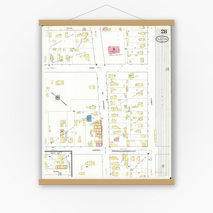 Old map wall art mockup — magnetic wood frame on white wall — Sanborn Fire Insurance Map from Clinton, Clinton County, Iowa (1917), Sheet #0028