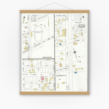 Old map wall art mockup — magnetic wood frame on white wall — Sanborn Fire Insurance Map from Halfway, Macomb County, Michigan (1925), Sheet #0006
