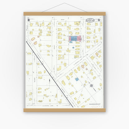 Old map wall art mockup — magnetic wood frame on white wall — Sanborn Fire Insurance Map from Crystal Lake, McHenry County, Illinois (1929), Sheet #0008