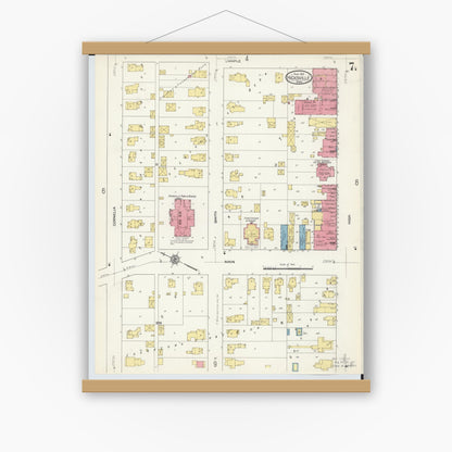 Old map wall art mockup — magnetic wood frame on white wall — Sanborn Fire Insurance Map from Hicksville, Defiance County, Ohio (1913), Sheet #0007