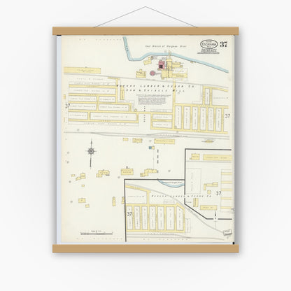 Old map wall art mockup — magnetic wood frame on white wall — Sanborn Fire Insurance Map from Escanaba, Delta County, Michigan (1913), Sheet #0037