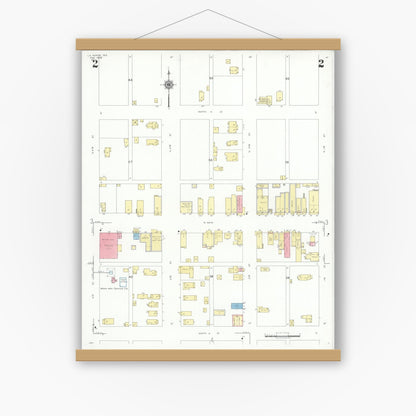 Old map wall art mockup — magnetic wood frame on white wall — Sanborn Fire Insurance Map from La Porte, Harris County, Texas (1939), Sheet #0002