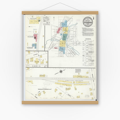 Old map wall art mockup — magnetic wood frame on white wall — Sanborn Fire Insurance Map from Eaton Rapids, Eaton County, Michigan (1911) - Complete Map Set