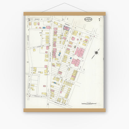 Old map wall art mockup — magnetic wood frame on white wall — Sanborn Fire Insurance Map from Duquesne, Allegheny County, Pennsylvania (1925), Sheet #0007