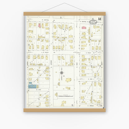Old map wall art mockup — magnetic wood frame on white wall — Sanborn Fire Insurance Map from Bluffton, Wells County, Indiana (1912), Sheet #0014