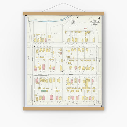 Old map wall art mockup — magnetic wood frame on white wall — Sanborn Fire Insurance Map from Greenville, Darke County, Ohio (1898), Sheet #0004