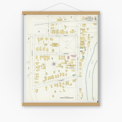 Old map wall art mockup — magnetic wood frame on white wall — Sanborn Fire Insurance Map from Ashtabula, Ashtabula County, Ohio (1898), Sheet #0005