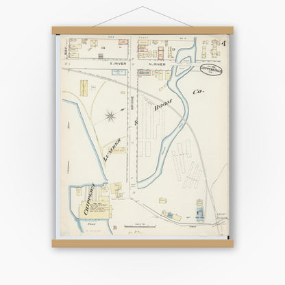 Old map wall art mockup — magnetic wood frame on white wall — Sanborn Fire Insurance Map from Chippewa Falls, Chippewa County, Wisconsin (1886), Sheet #0004