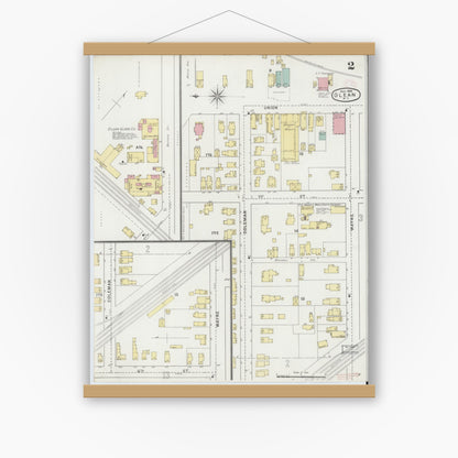 Old map wall art mockup — magnetic wood frame on white wall — Sanborn Fire Insurance Map from Olean, Cattaraugus County, New York (1894) - Complete Map Set