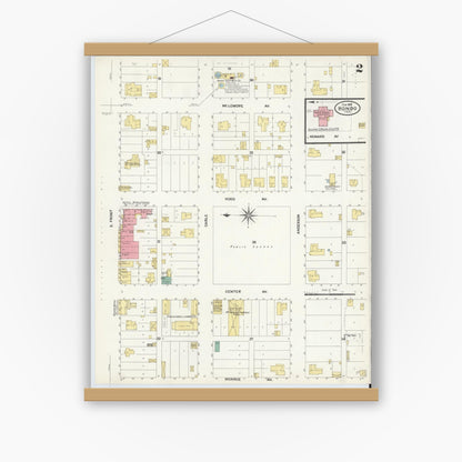 Old map wall art mockup — magnetic wood frame on white wall — Sanborn Fire Insurance Map from Hondo, Medina County, Texas (1909), Sheet #0002
