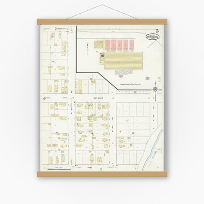 Old map wall art mockup — magnetic wood frame on white wall — Sanborn Fire Insurance Map from Manitowoc, Manitowoc County, Wisconsin (1912), Sheet #0005