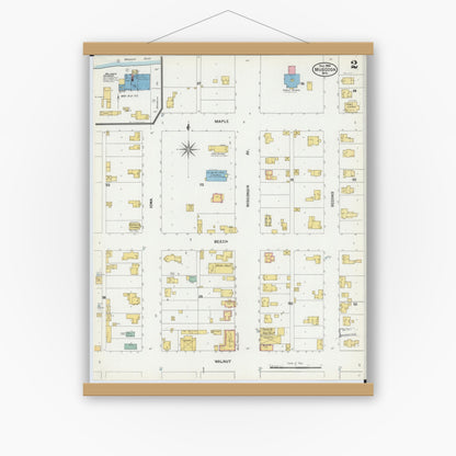 Old map wall art mockup — magnetic wood frame on white wall — Sanborn Fire Insurance Map from Muscoda, Grant County, Wisconsin (1904), Sheet #0002