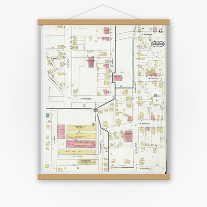 Old map wall art mockup — magnetic wood frame on white wall — Sanborn Fire Insurance Map from Germantown, Montgomery County, Ohio (1921), Sheet #0006