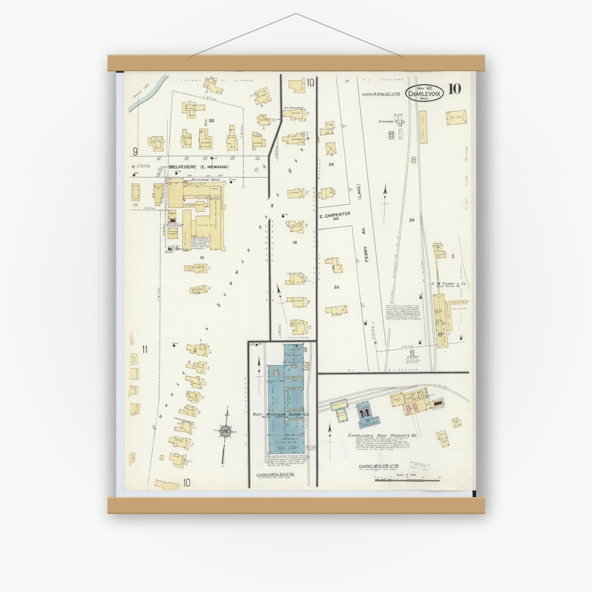 Old map wall art mockup — magnetic wood frame on white wall — Sanborn Fire Insurance Map from Charlevoix, Charlevoix County, Michigan (1912), Sheet #0010