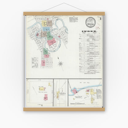 Old map wall art mockup — magnetic wood frame on white wall — Sanborn Fire Insurance Map from Crookston, Polk County, Minnesota (1896), Sheet #0001