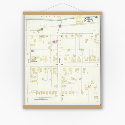 Old map wall art mockup — magnetic wood frame on white wall — Sanborn Fire Insurance Map from Plymouth, Washington County, North Carolina (1910), Sheet #0004
