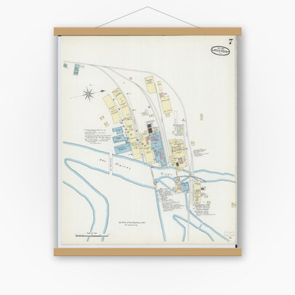 Old map wall art mockup — magnetic wood frame on white wall — Sanborn Fire Insurance Map from Lockport, Will County, Illinois (1891), Sheet #0007