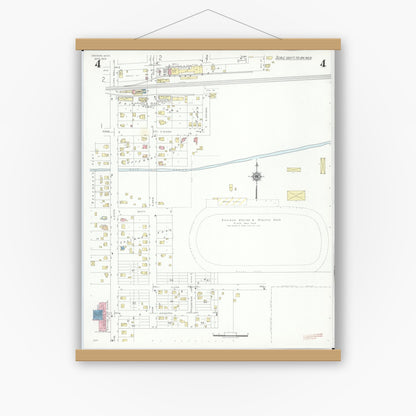 Old map wall art mockup — magnetic wood frame on white wall — Sanborn Fire Insurance Map from Davison, Genesee County, Michigan (1939), Sheet #0004