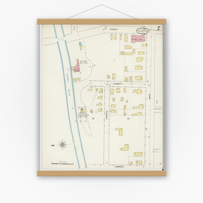 Old map wall art mockup — magnetic wood frame on white wall — Sanborn Fire Insurance Map from Palmyra, Wayne County, New York (1894), Sheet #0007
